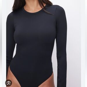 Good American Sz 0 / XL Black Bodysuit Scuba Crew Minimalist Classic Long sleeve